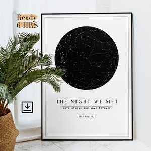 Stampa personalizzata della mappa stellare per San Valentino,Stampa del cielo notturno,Poster della mappa stellare,Regalo di fidanzamento per lei,Regali di anniversario,La notte in cui ci siamo incontrati,Regalo di fidanzamento