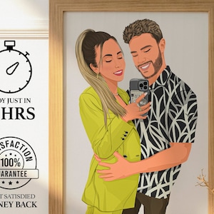 Portrait de couple personnalisé et cadeau de fiançailles pour elle, illustration personnalisée, cadeau pour elle, portrait de dessin animé personnalisé