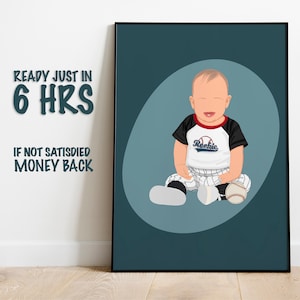 Gepersonaliseerd babyportret, aangepaste illustratie, vriendschapscadeau, cartoon van foto, kleurblokafdruk