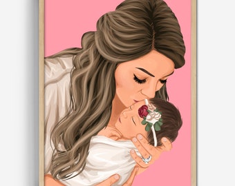 Regalo personalizado del Día de la Madre, Retrato personalizado de mamá, Dibujo personalizado de una foto, Arte de pared, retrato sin rostro para ella