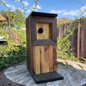 Modern Rustic Birdhouse – Handmade Natural Wood Bird House – Midcentury Outdoor Garden Decor