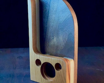 Walnut Maple Cherry Phone Stand – Handmade Wood Passive Amplifier – Elegant Modern Desk Decor