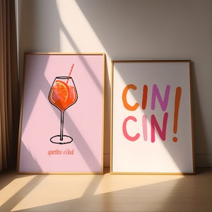 Pink And Orange Spritz Wandkunst, Aperitivo O'Clock Poster, Cheers Art