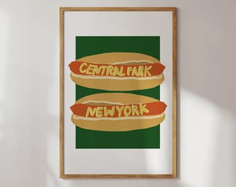 New York Hot Dog Wall Art, Central Park Digital Art
