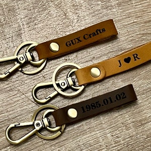 Custom Engraved Vintage Leather Keychain - Personalized Genuine Leather Key Chain with Clasps, Thoughtful Gift for Loved Ones