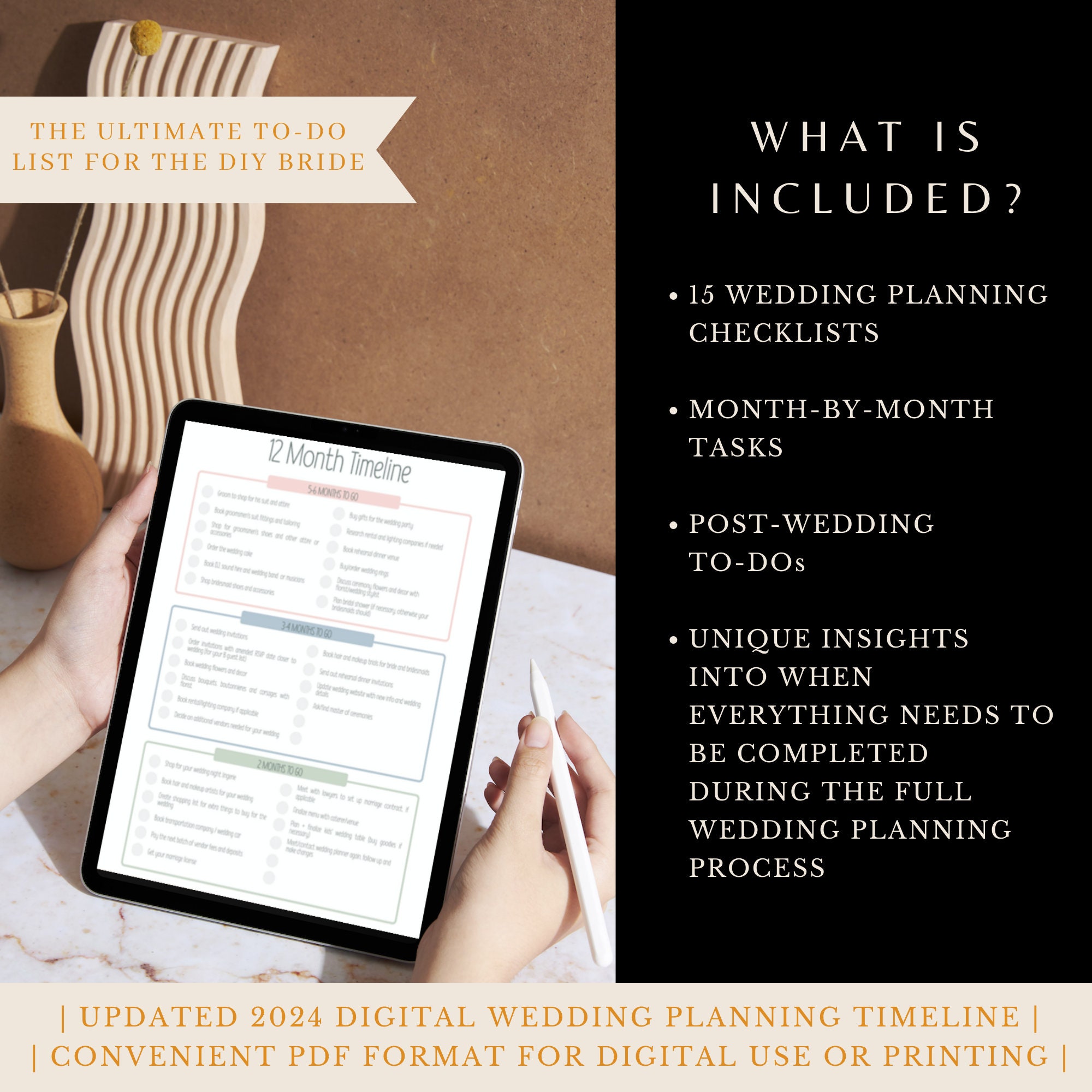 12-month Wedding Planning Timeline | 2024 Digital Wedding Checklist ...