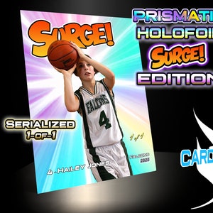 Personalisierte HOLOFOIL SURGE! Premium-Qualitäts-Sportkarten für Kinder mit Karriere-Statistiken | Folie & Seriennummern, Basketball, Hockey, Baseball!