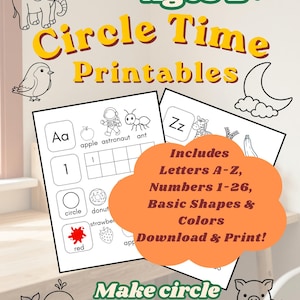 May include: Educational printable activity sheets for children ages 2 and up, featuring letters A-Z, numbers 1-26, shapes, and colors. The pages include black and white line drawings of an elephant, bird, moon, astronaut, ant, zebra, and pig.