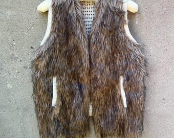 Y2K bruin hemd van imitatiebont met gebreide achterkant