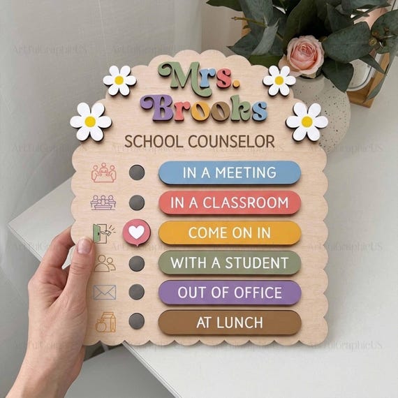 Personalized School Counselor Door Sign, Magnetic Office Status Board, Counselor Availability Sign, Classroom Decor, Teacher Gift