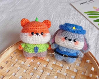 Cute Nick And Judy PDF Pattern, Crochet Rabbit Police in Zoo.to.pia Amigurumi Tutorial, Cute Nick Fox Crochet Pattern, Couples Keychain