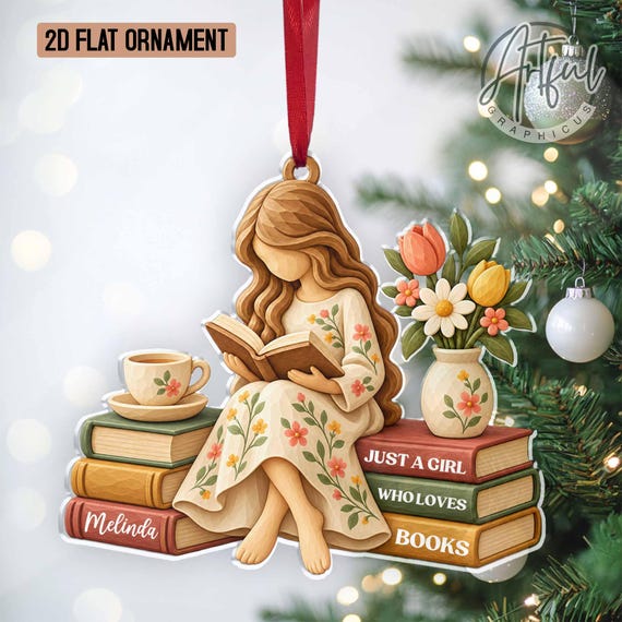 Personalized Book Lover Christmas Ornament, Just a Girl Who Loves Books, Reading Girl Acrylic Ornament, Bookworm Gift for Women Readers