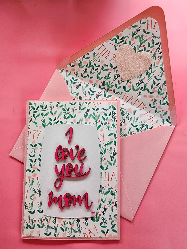Mother's Day Handmade Card I Love You Mom With Lined Envelope - Etsy
