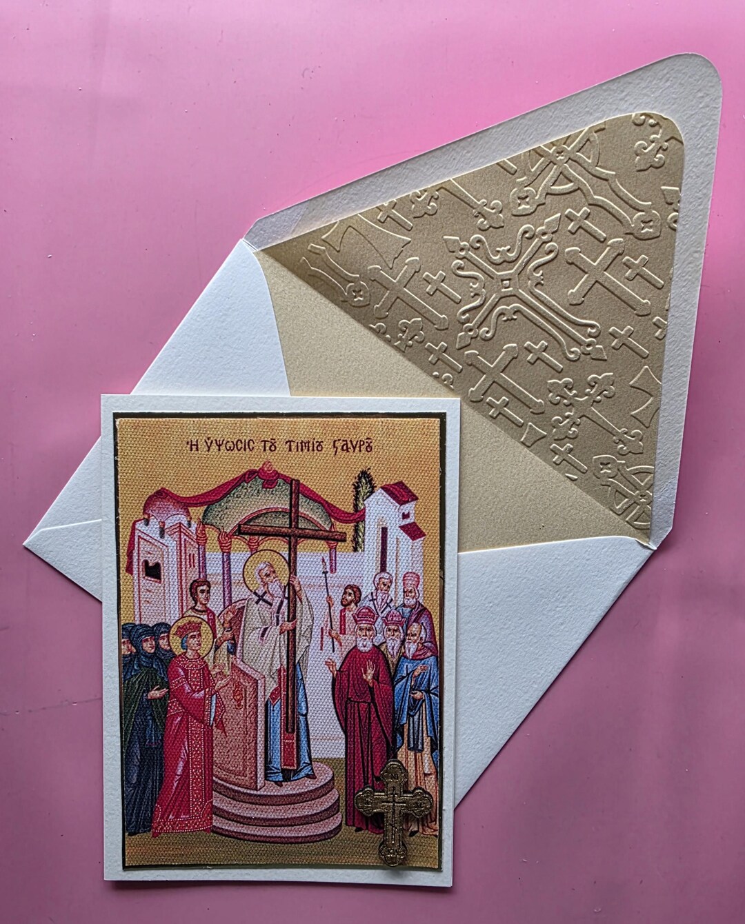 Greek Orthodox Exaltation Holy Cross Icon Card With Wooden Cross ...