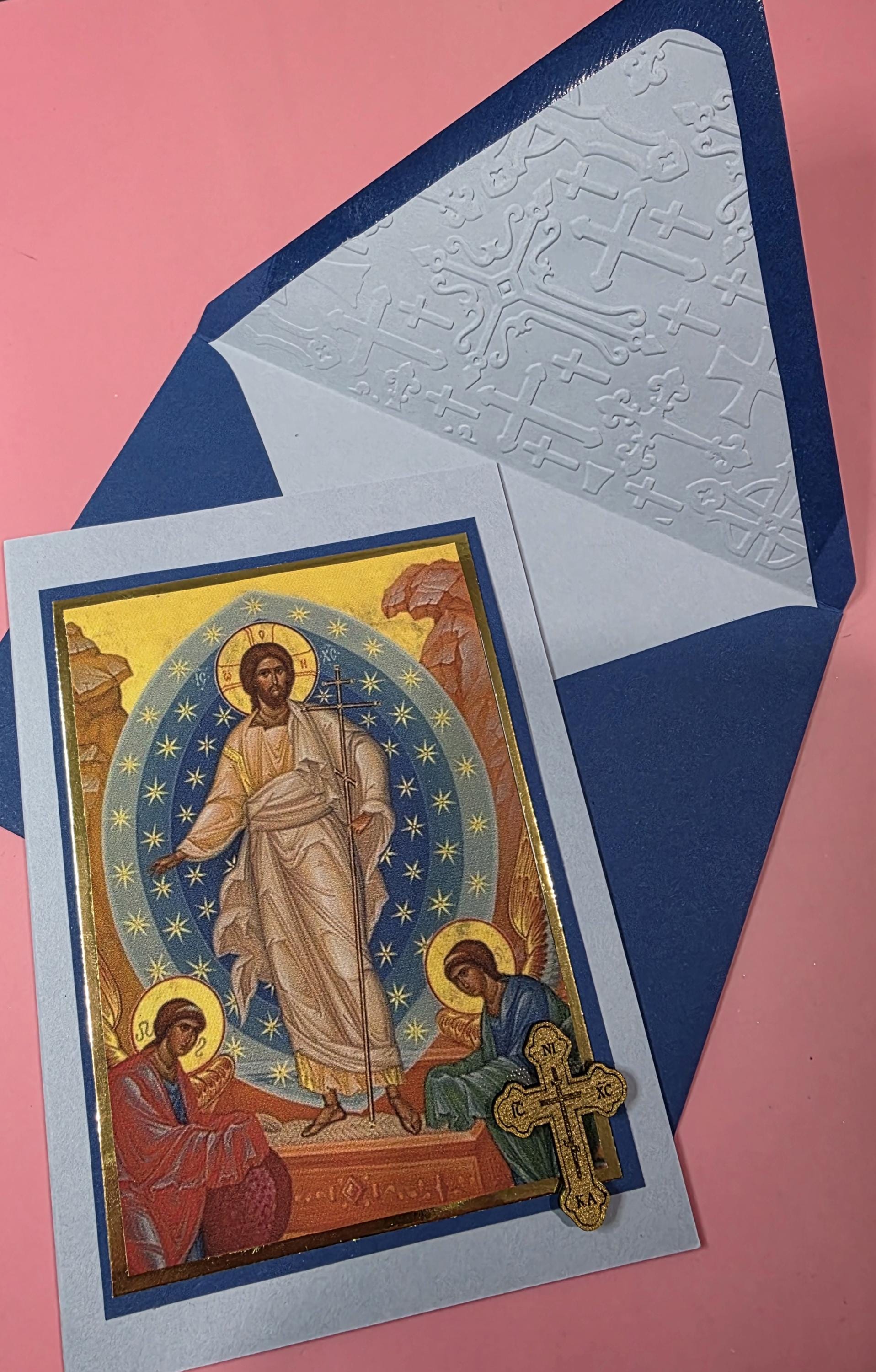 Greek Orthodox the Resurrection Icon Handmade Card With Wooden Cross ...