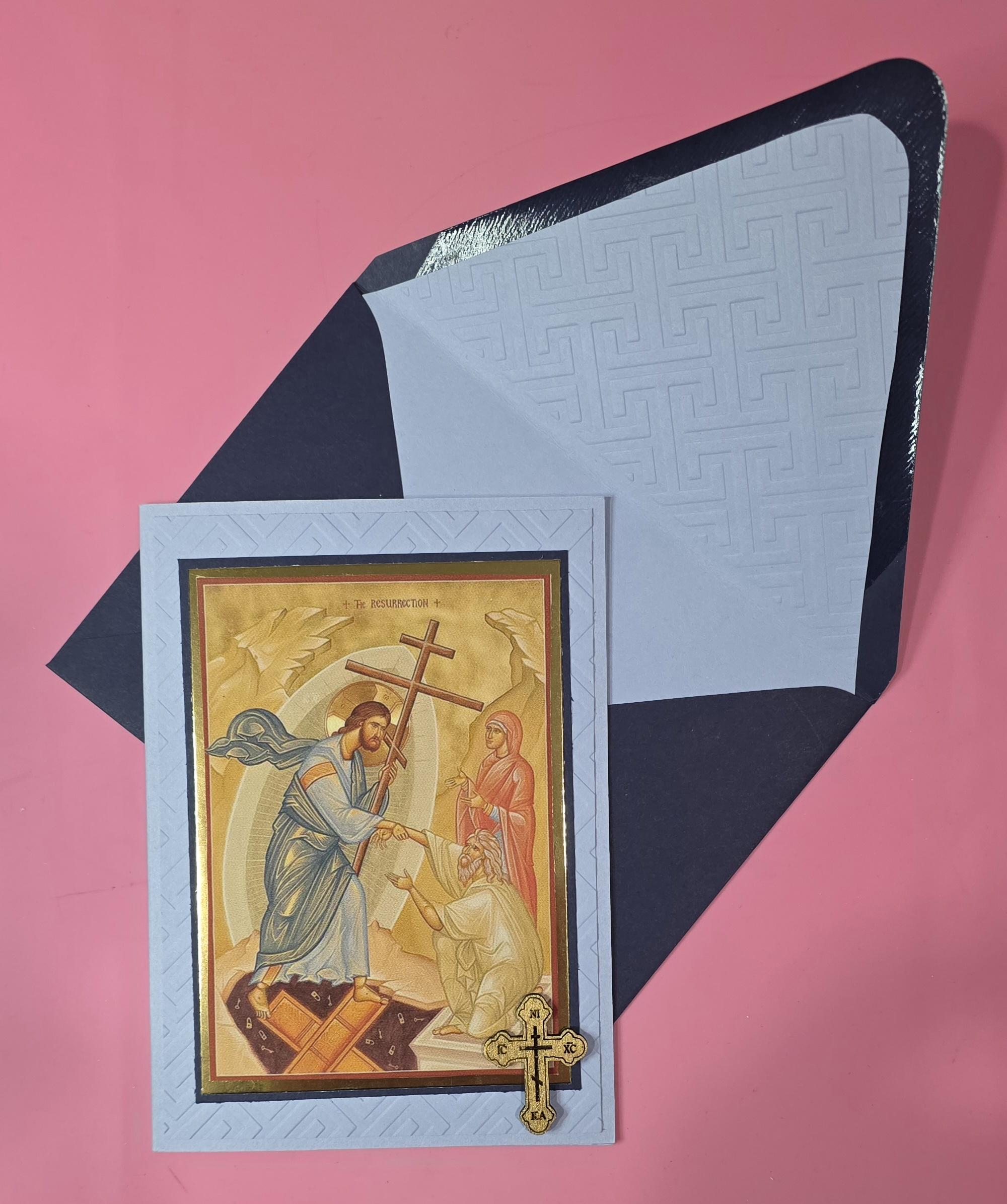 Greek Orthodox the Resurrection Icon Handmade Card With Wooden Cross ...