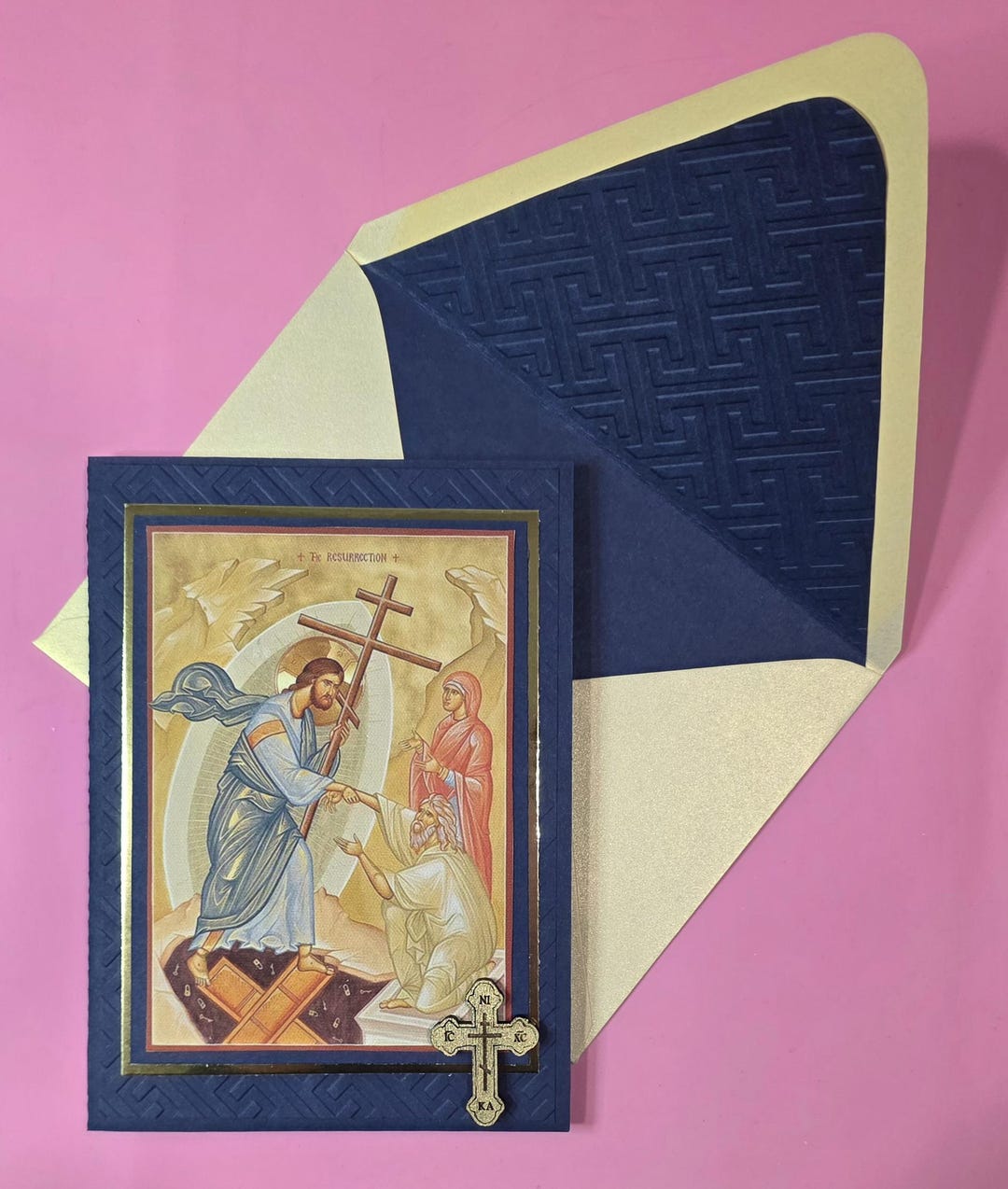Greek Orthodox the Resurrection Icon Handmade Card With Wooden Cross ...