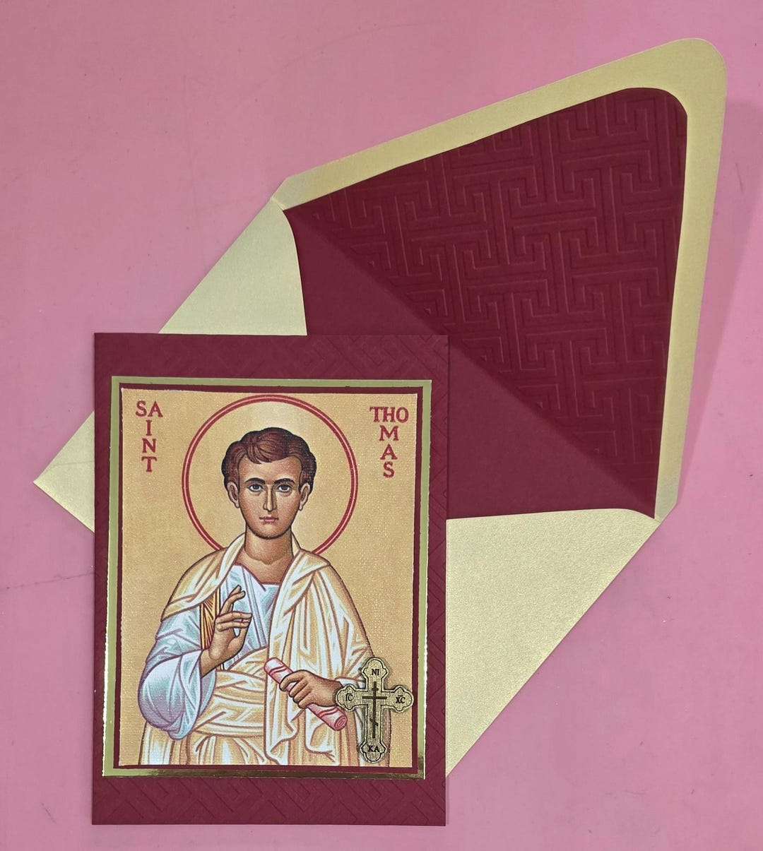 Greek Orthodox Saint Thomas Icon Handmade Card With Wooden Cross and ...