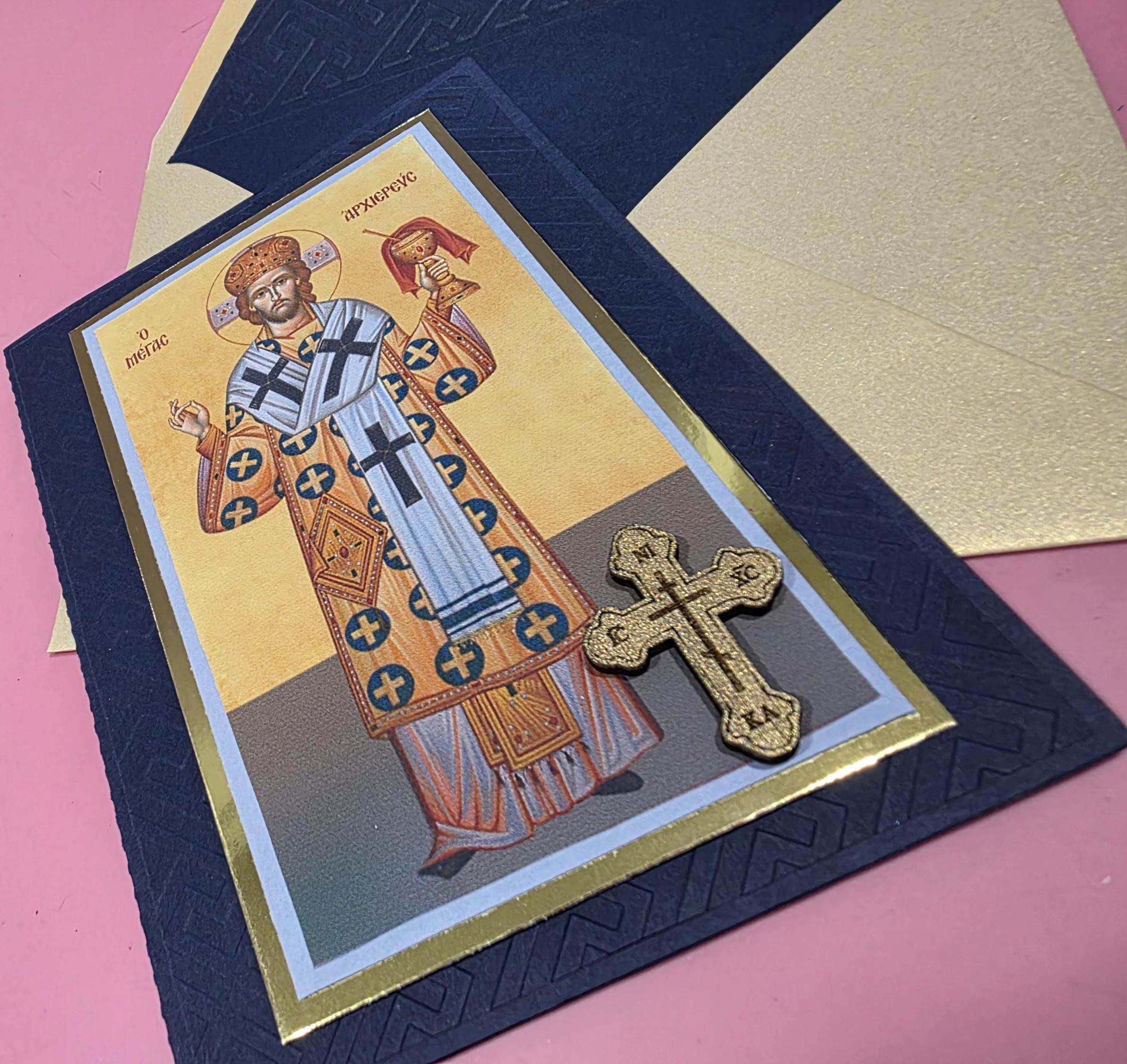 Greek Orthodox Christ Archbishop Icon Card With Wooden Cross, and ...