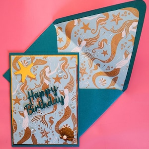 Happy birthday handmade card with lined embossed envelope