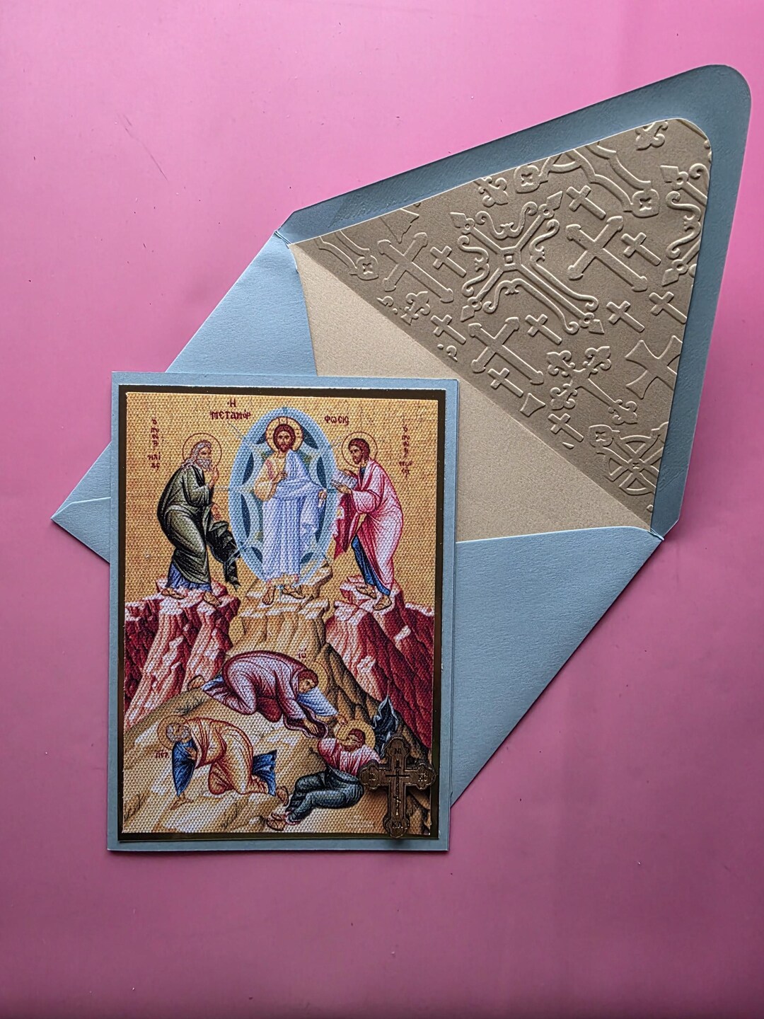 Greek Orthodox Transfiguration Icon Handmade Card With Wooden Cross and ...