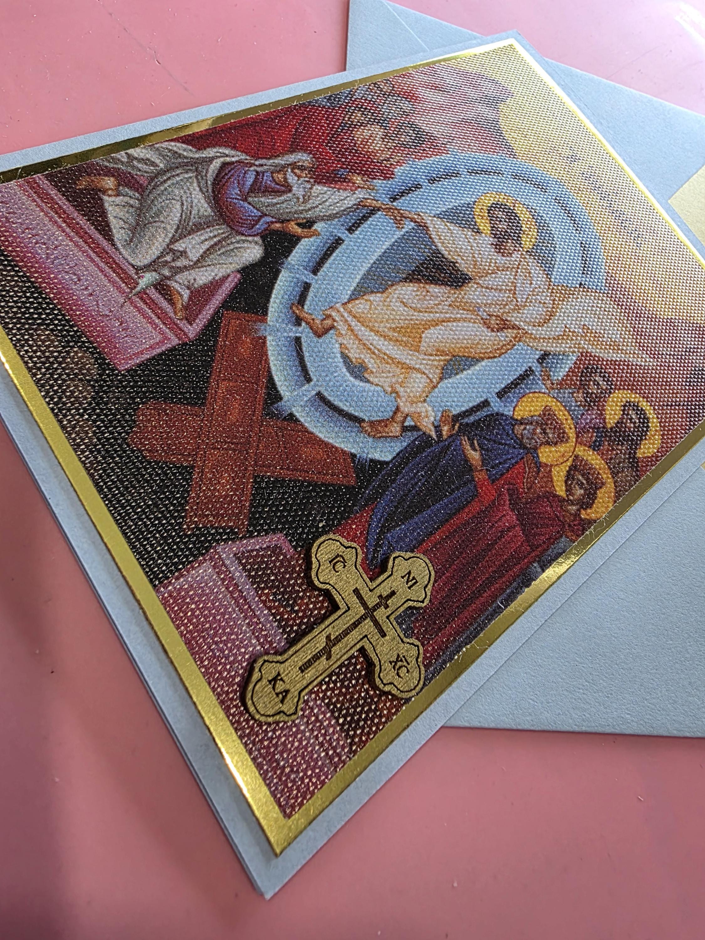 Greek Orthodox Resurrection Icon Handmade Card With Wooden Cross and ...