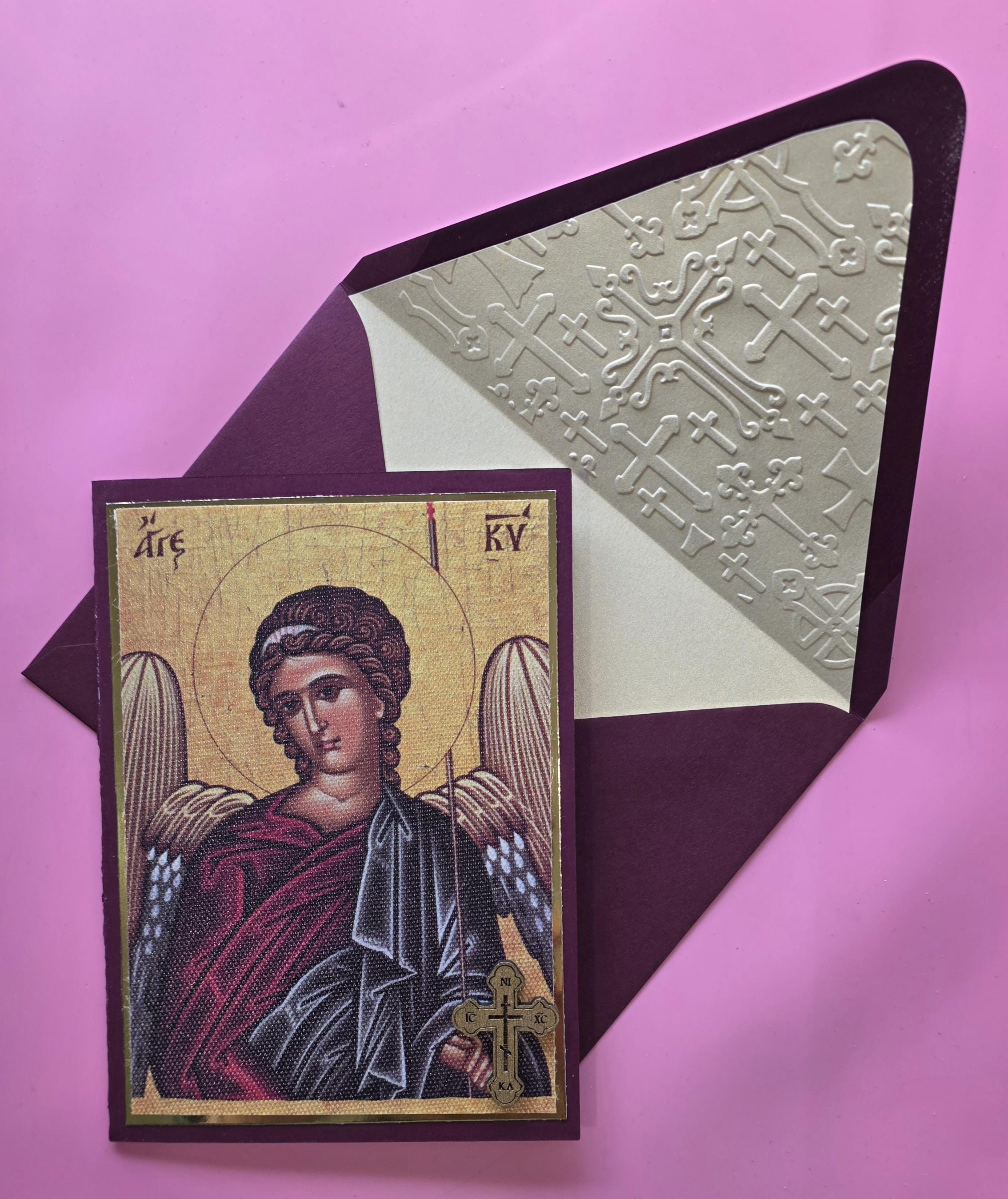 Greek Orthodox Guardian Angel Icon Handmade Card With Wooden Cross and ...