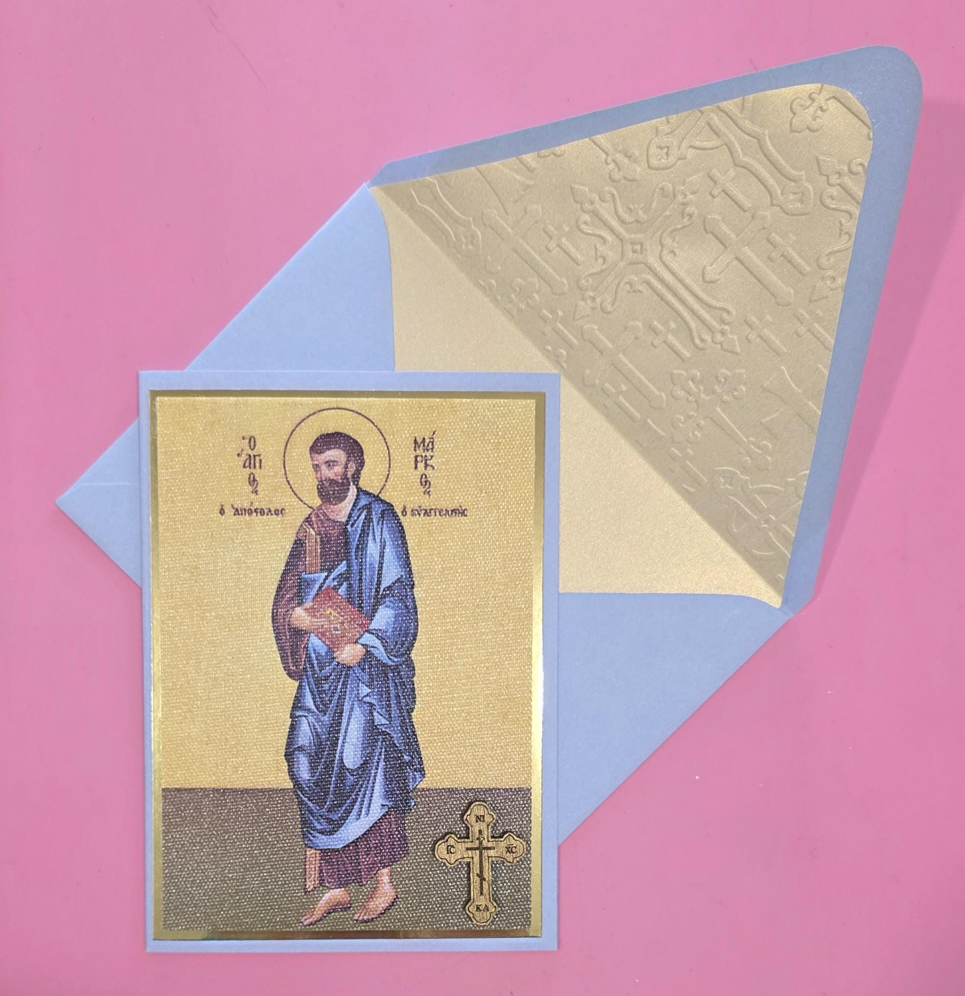 Greek Orthodox Saint Mark Icon Handmade Card With Wooden Cross and ...