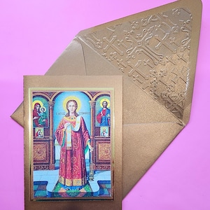Greek Orthodox St Stephanos icon handmade card and lined envelope