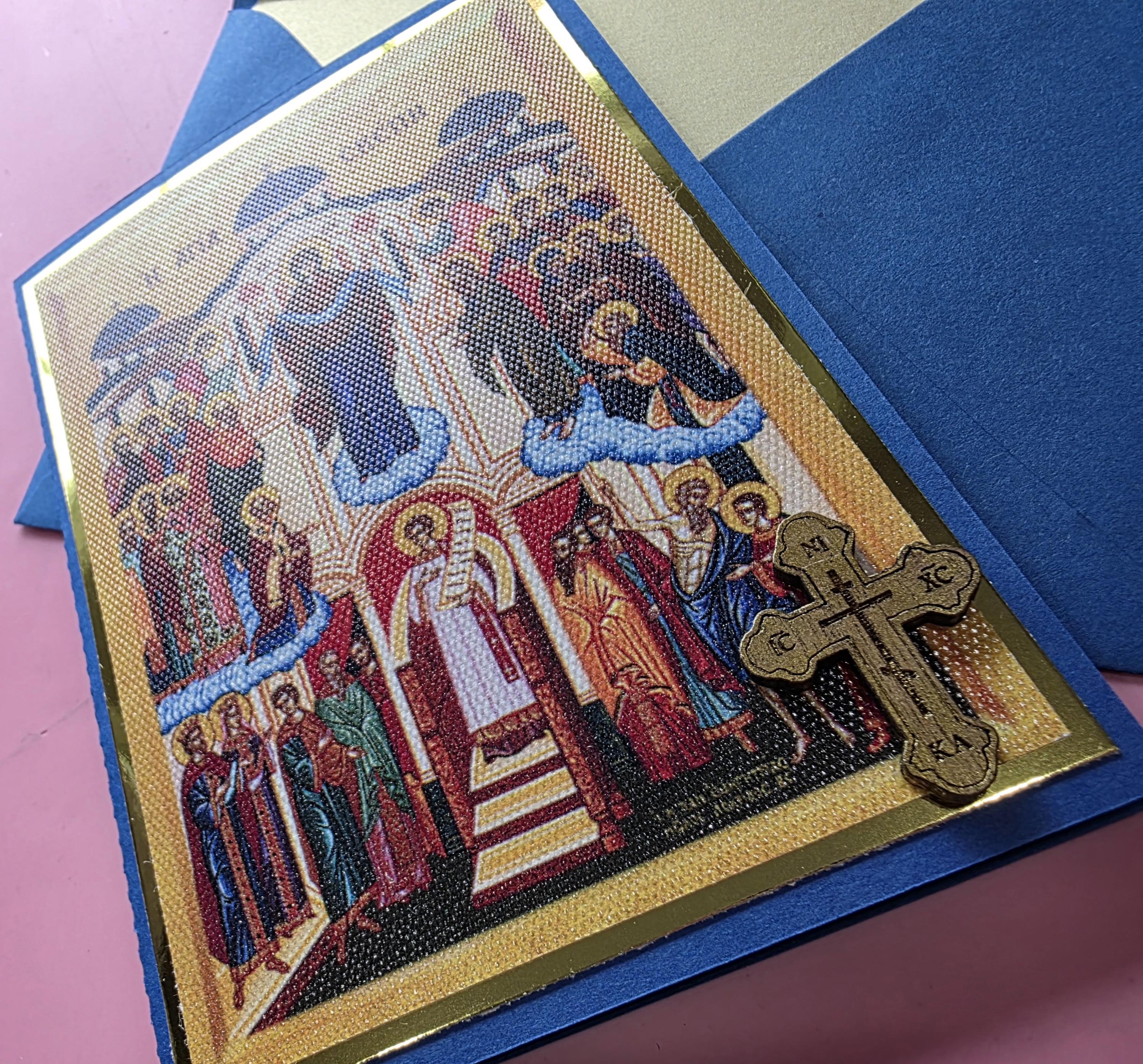 Greek Orthodox Holy Protection Icon Handmade Card With Wooden Cross and ...