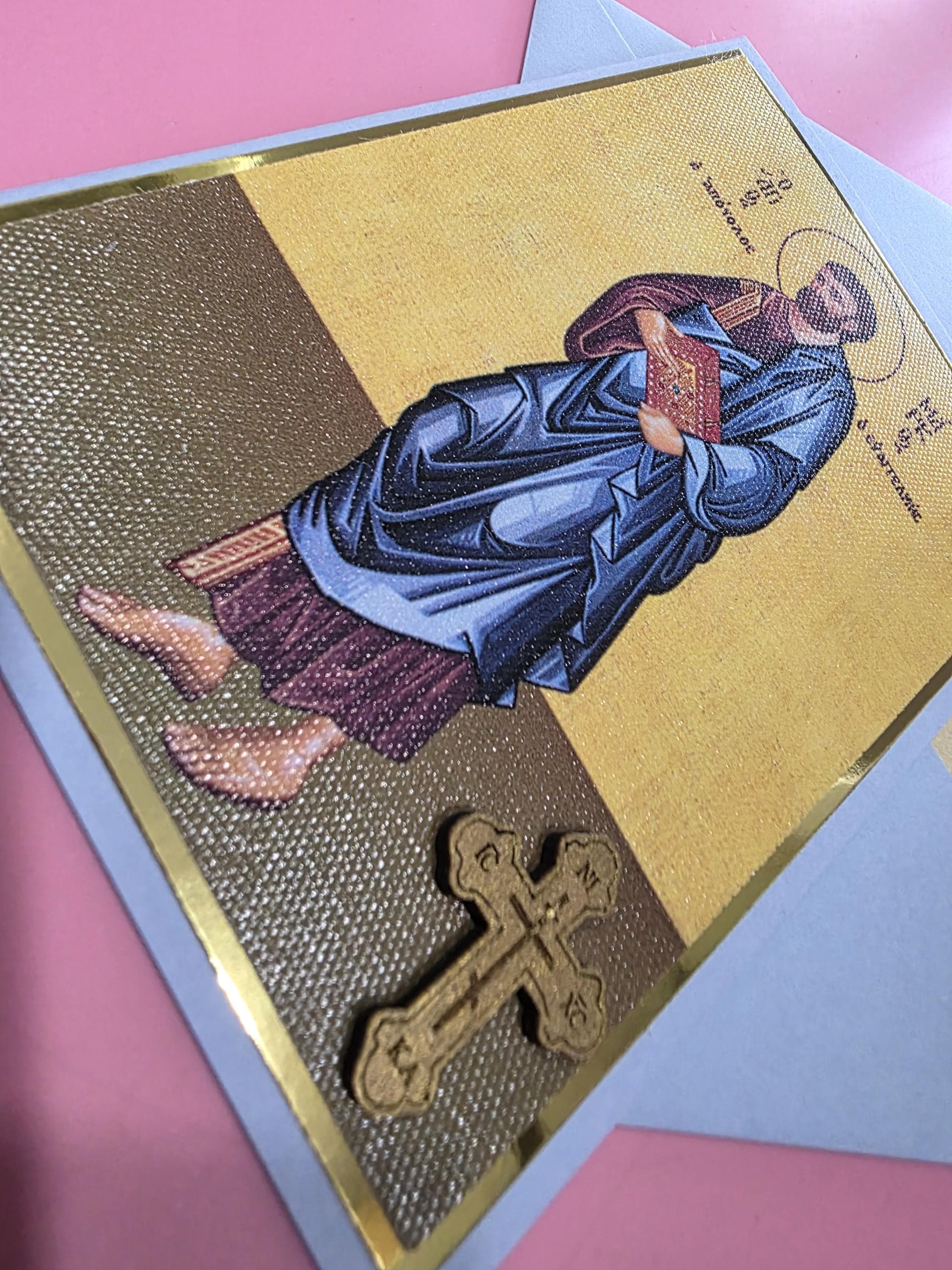 Greek Orthodox Saint Mark Icon Handmade Card With Wooden Cross and ...