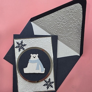 Merry Christmas, Polar Bear handmade card, lined embossed envelope
