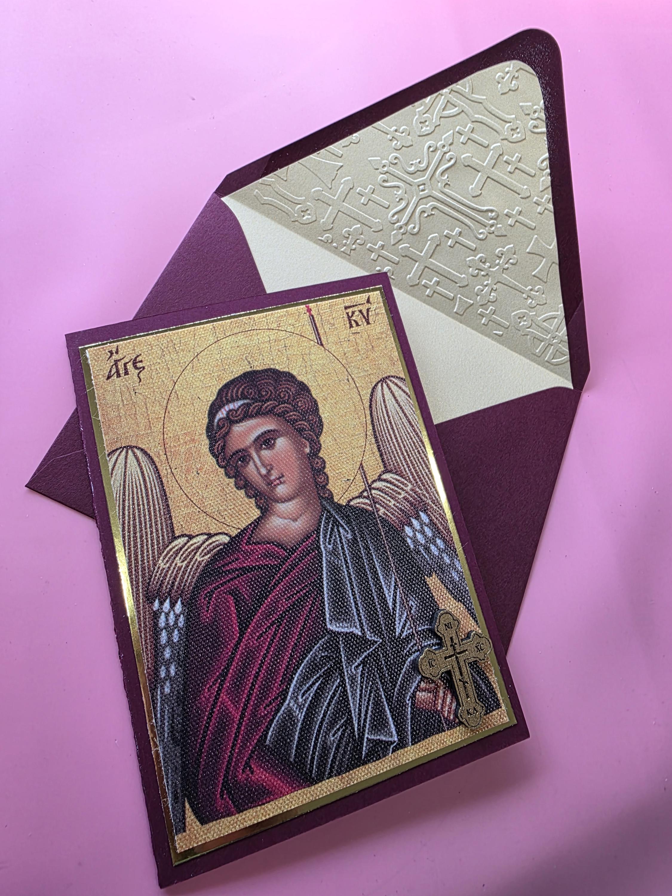 Greek Orthodox Guardian Angel Icon Handmade Card With Wooden Cross and ...