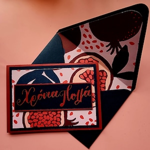 handmade xronia polla, greek card,greek name day card with handmade envelope