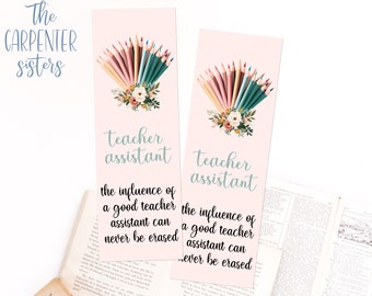 Teacher Assistant bookmark, Digital Download, Teacher assistant thank you gift, Pencil bouquet bookmark printable, Digital download