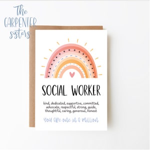 Carte d'assistante sociale, téléchargement numérique, carte de voeux d'assistante sociale scolaire, carte arc-en-ciel imprimable, téléchargement numérique