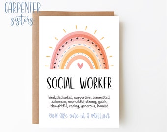 Social Worker card, Digital Download, School social worker greeting card , Rainbow card printable, Digital download