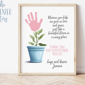 Memaw Gift, Memaw flower pot printable, Memse keepsake, Hand print, DIY flower art, Mother&#39;s Day, Digital download