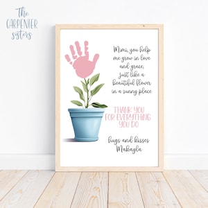 Mimi Gift, Mimi flower pot printable, Mimi keepsake, Hand print, DIY flower art, Mother&#39;s Day, Digital download