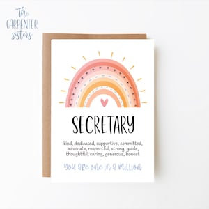 Segretaria, Download digitale, Biglietto di auguri per la segretaria scolastica, Biglietto arcobaleno stampabile, Download digitale
