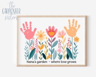 Nana Gift, Nan's garden printable, Nana keepsake, Hand print, DIY flower art, Mother's Day, Digital download