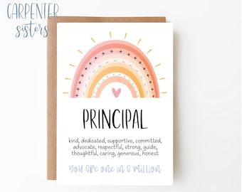 Principal card, Digital Download, School principal greeting card , Rainbow card printable, Digital download