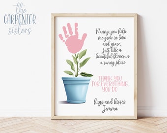 Nanny Gift, Nanny flower pot printable, Nanny keepsake, Hand print, DIY flower art, Mother's Day, Digital download