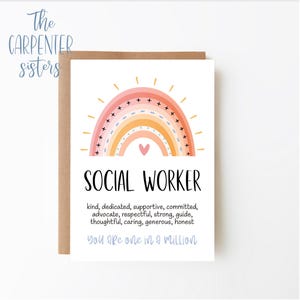 Social Worker Thank You Card, School Appreciation Printable, End of Year, Rainbow Digital Download