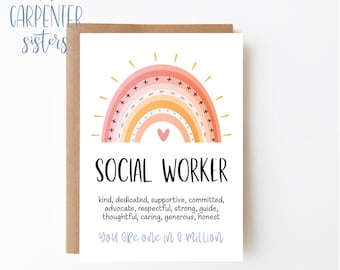 Social Worker Thank You Card, School Appreciation Printable, End of Year, Rainbow Digital Download