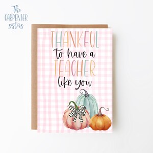 Thankful Teacher card, Digital Download, Teacher thank you card, fall Pumpkins card printable, Digital download