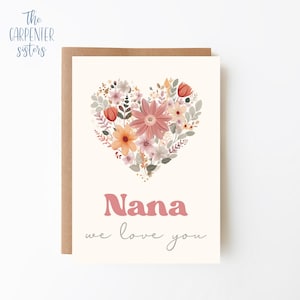 Tarjeta de Nana, descarga digital, tarjeta de amor de Nana, tarjeta de corazón boho con flores para imprimir, descarga digital