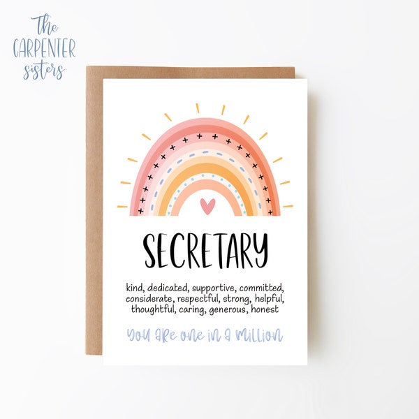 Secretary, Digital Download, School secretary greeting card , Rainbow card printable, Digital download