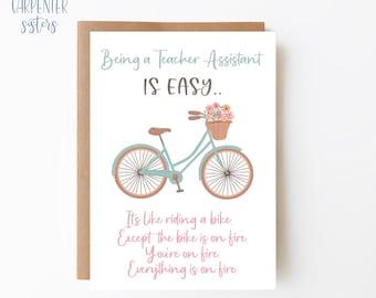 Teacher Assistant card, Digital Download, Teacher assistant greeting card , Funny bicycle card printable, Digital download