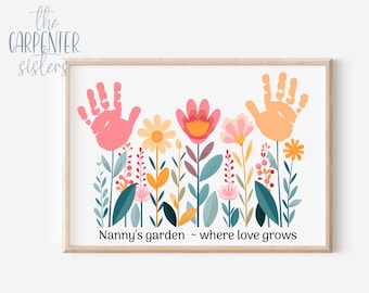 Nanny Gift, Nanny's garden printable, Nanny keepsake, Hand print, DIY flower art, Mother's Day, Digital download